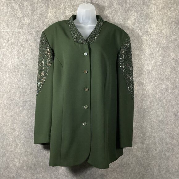 John Meyer Of Norwich Oversized Jacket Green Embroidery Beaded Embellish VTG 22W - Picture 3 of 15